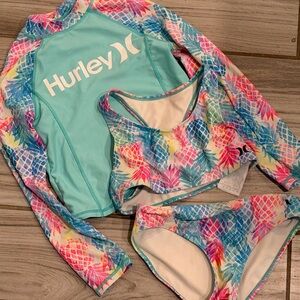 Hurley Kids Swim Rashguard Set - Aqua and Multicolor